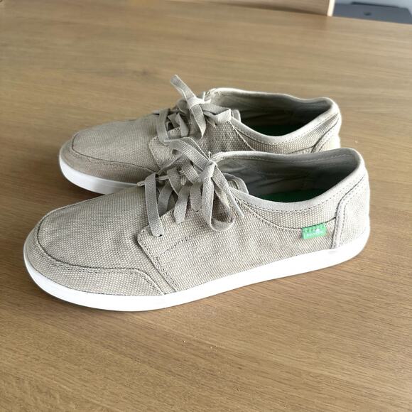 Sanuk Vagabond Lace Up Sneaker Mens SZ 9 Natural Canvas Surf Beach Summer Casual main image 7